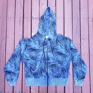 NWT Joy Lab Blue Palm Print Full Zip Hoodie (Blue & Black Distressed) - XS
